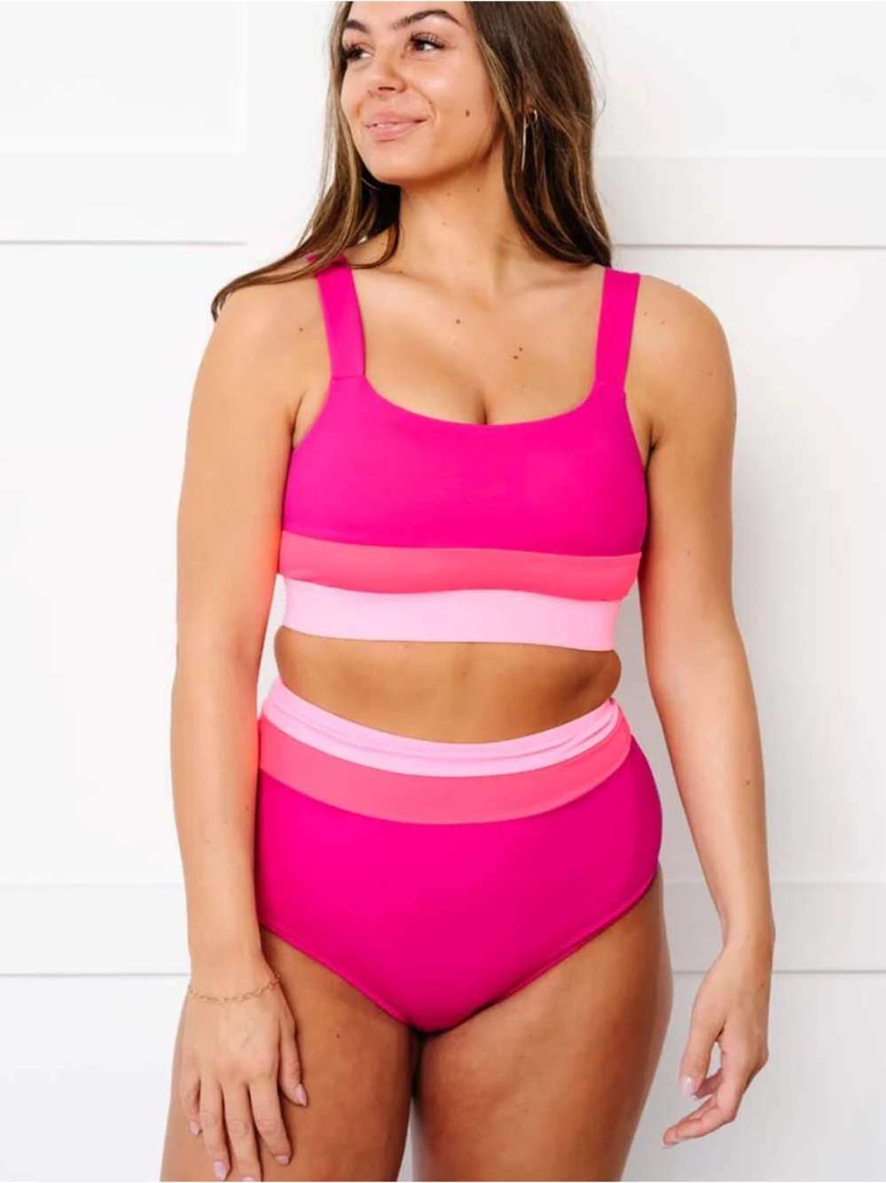 Kiava Swim Top And High Waist Bottoms Set XXL NEW Magenta Pink Ombré NWOT